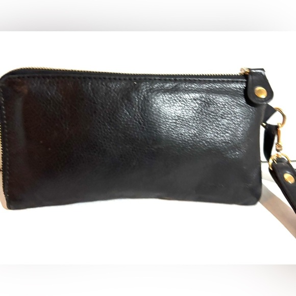 Emma Fox Black and Leopard Wristlet clutch  wallet with Gold Accents